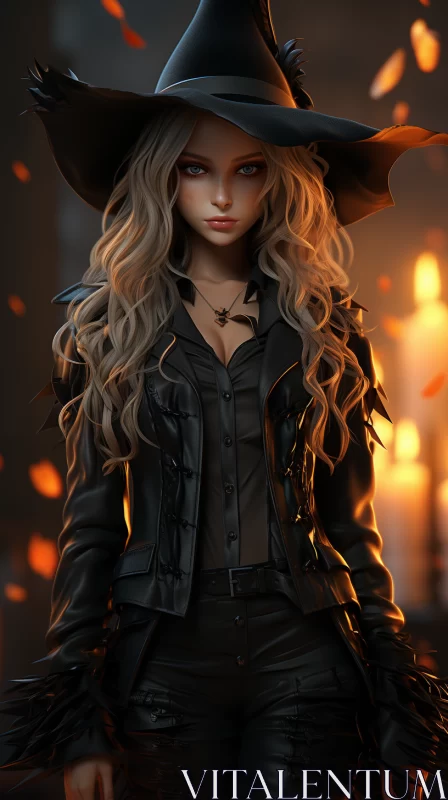 Charming Witch in Candlelight - Realistic Concept Art AI Image