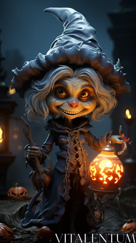 Charming Witch Holding Grotesque Candle - Artistic Representation AI Image