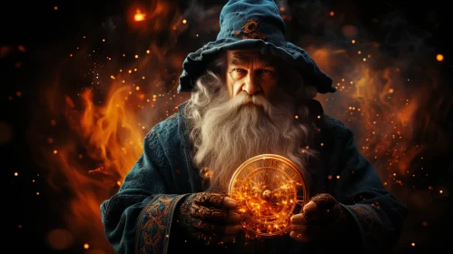 Epic Fantasy Scene: The Meditating Wizard in Photorealistic Style AI Image