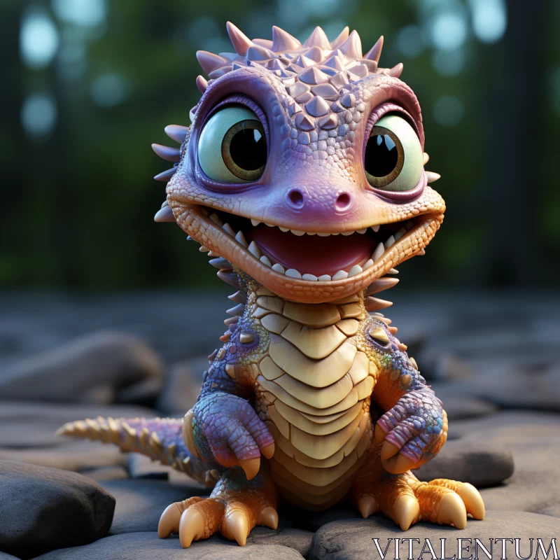 Charming 3D Rendered Baby Lizard in Cartoon Style AI Image