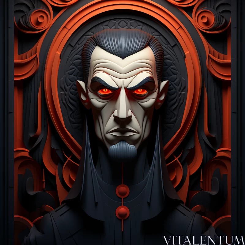 Gothic Dark Figure Portrait in Futuristic Retro Style AI Image