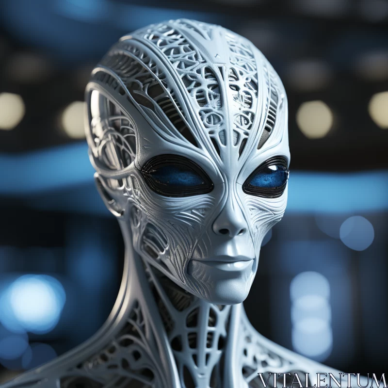AI ART Technological Marvels: 3D Alien Model with Big Blue Eyes
