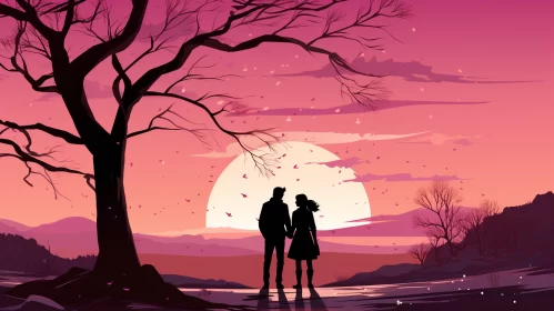 Autumn Romance: Anime-Influenced Landscape Gouache Painting AI Image