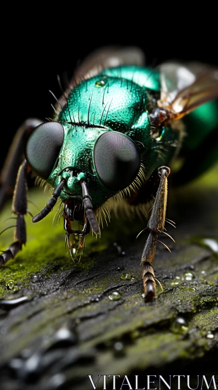 Liquid Metal Style Green Fly Portrait - Capturing the Decisive Moment AI Image