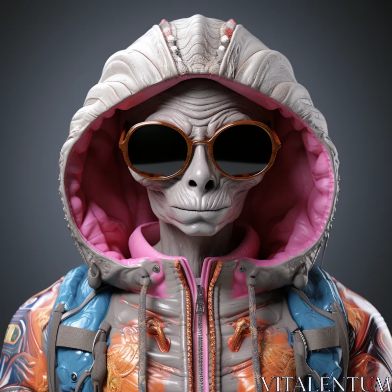 Alien in Sunglasses and Hoodie: A Photorealistic Candycore Sculpture AI Image