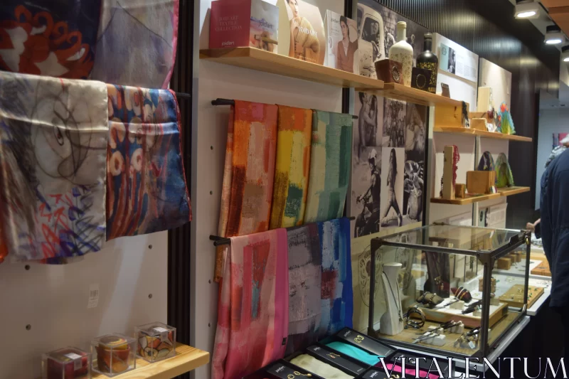 Impressionist Prints and Photographic Weavings in Store Display Free Stock Photo