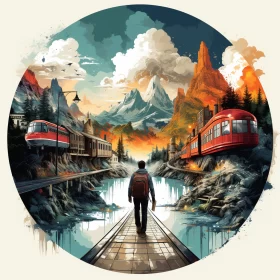 Adventure Themed Train Journey in Epic Landscape Artwork AI Image