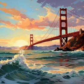 Romantic Illustration of the Golden Gate Bridge in Digital Painting AI Image