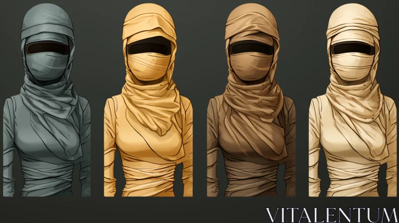 AI ART Minimalist Collection: Niqabs, Women, and Textured Meshes