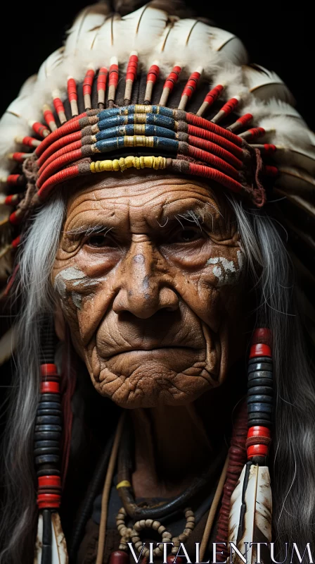 Emotive Portraiture of Elderly Native American Man AI Image