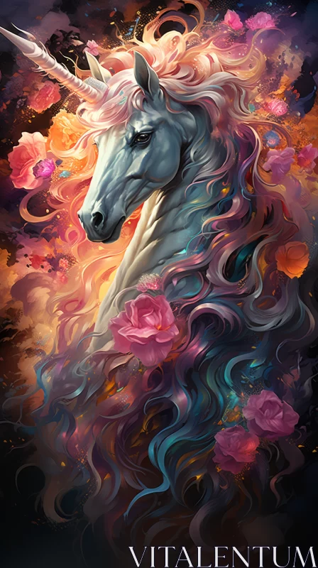 Floral Unicorn: Rococo-inspired Art with Arabesque Touch AI Image