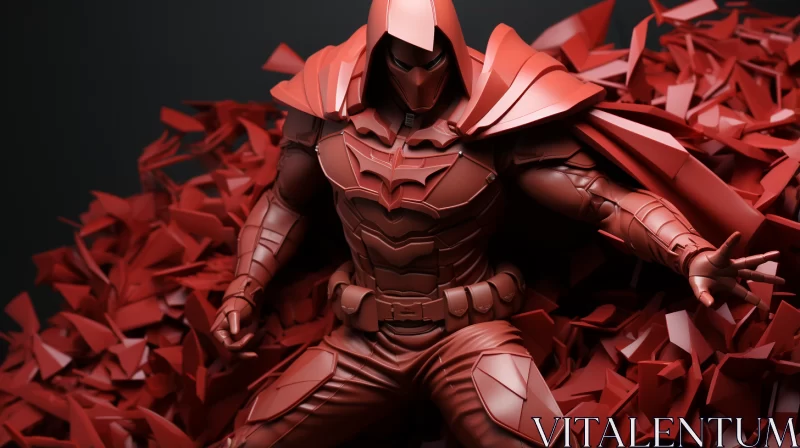AI ART Red Heroic Figure Amidst Crumpled Paper: A Display of Craftsmanship
