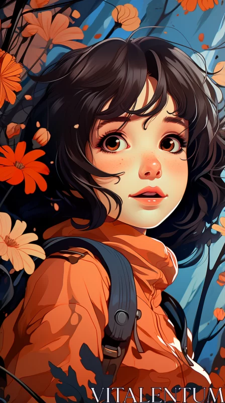 Mysterious Girl in Flower Field - 2D Game Art AI Image