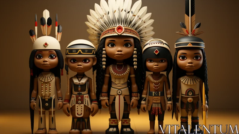 Native American Cartoon Kids - Folklore Inspired Artwork AI Image