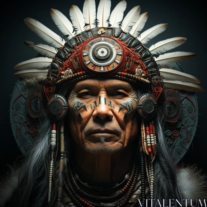 Native American Man Portrait - Intricate Costumes and Historical Imagery AI Image