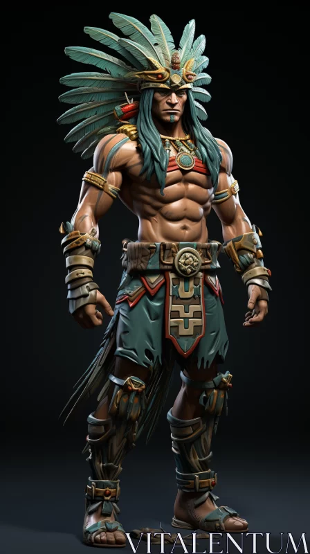 AI ART 3D Aztec Warrior: Anime-Inspired Character in Junglecore Aesthetics