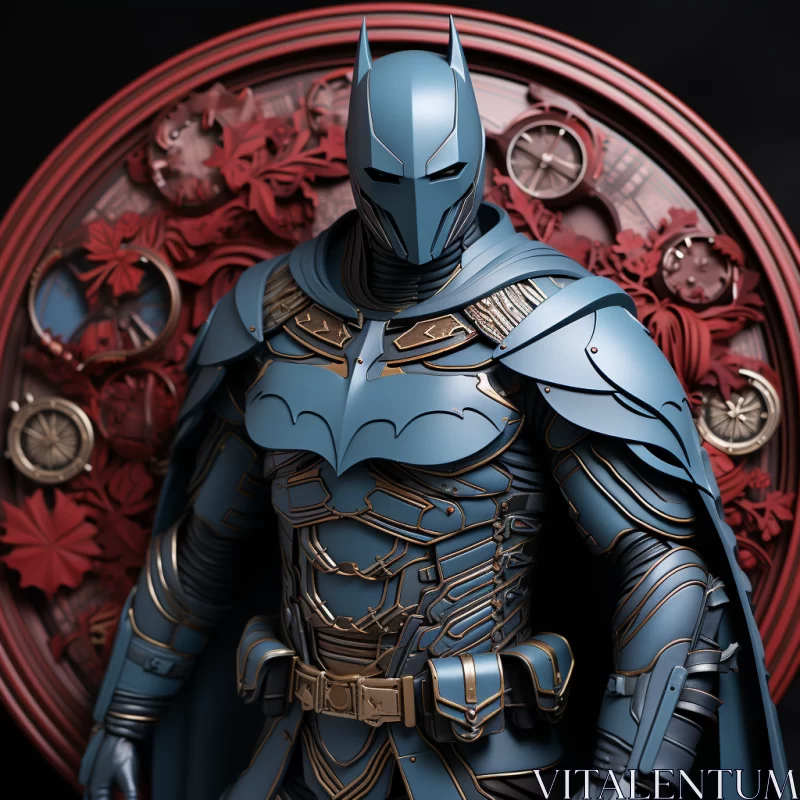 Batman Statue Against Clock - A Blend of Medieval and Contemporary Art AI Image