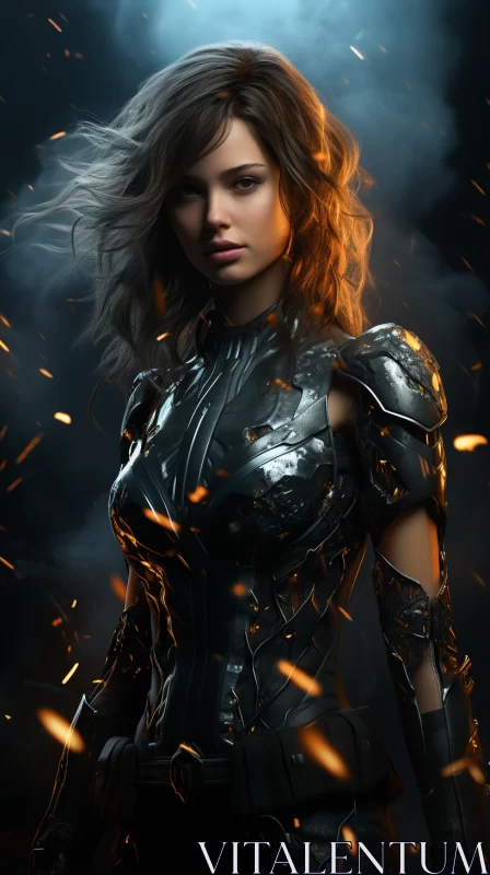 Armored Swordswoman in Fire: A Glimpse into the World of Superheroes AI Image