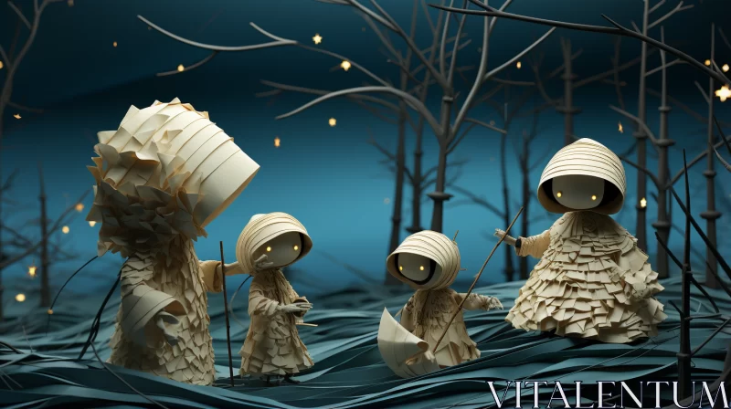 Enchanting Paper Sculptures in a Fairytale Setting AI Image