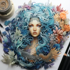 Intricate Paper Art of a Woman with Floral Adornments