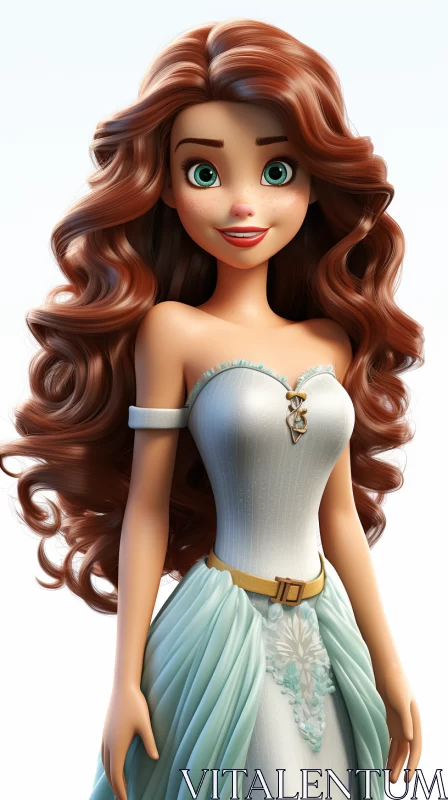 Detailed Portrait of a Disney Princess in Green Dress AI Image