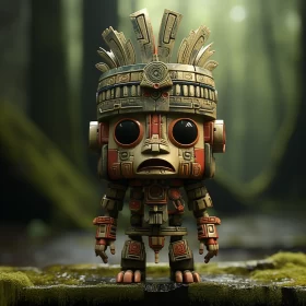 Aztec-Influenced Pop Vinyl Figure Amidst Rainforest