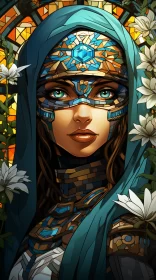 Fantasy Art: Stained-Glass Woman in Floral Surroundings