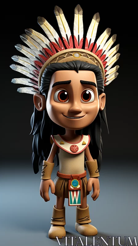 3D Indian Cartoon Character with Intricate Feather Details AI Image