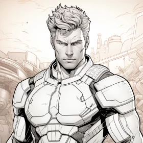 Engaging Comic Book Design of Man in Steel Suit AI Image