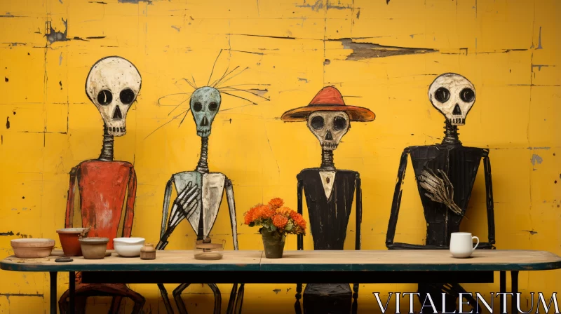 Captivating Tabletop Photography of Skeleton Figures AI Image