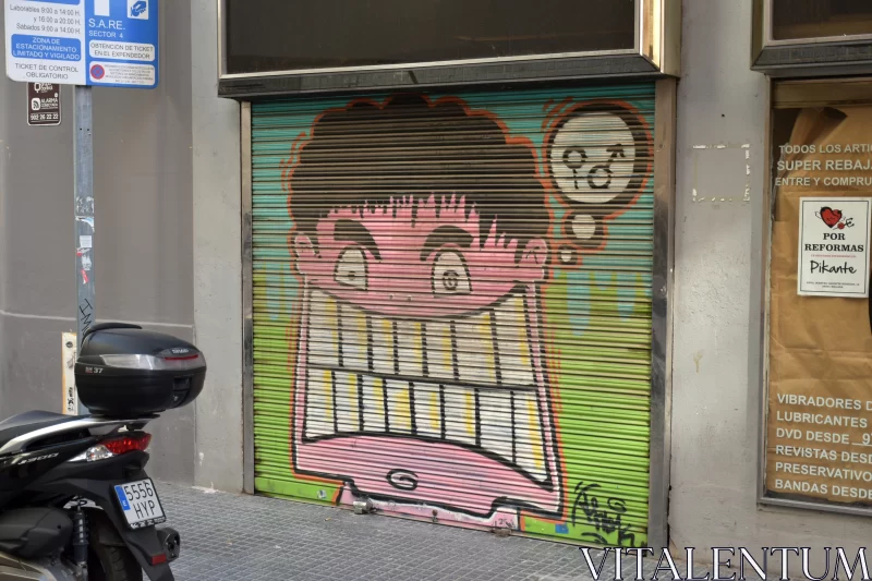 Colorful Urban Art - Grotesque Caricatures on a Painted Door Free Stock Photo