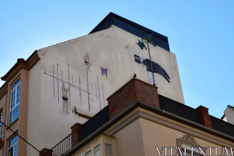 Hand-Painted Mural of a Seagull on a Building Free Stock Photo