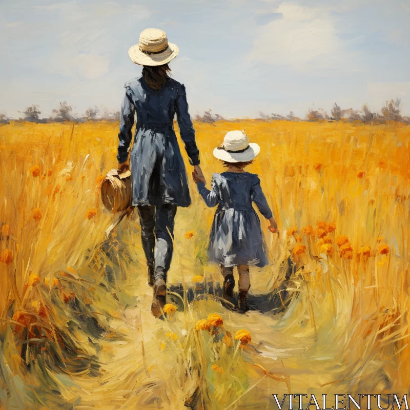 Mother and Daughter Celebrating Rural Life - Artistic Painting AI Image