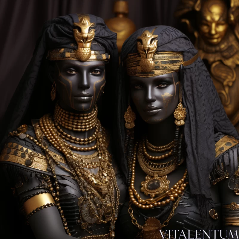 Mysterious Egyptian Women in Gold and Black AI Image