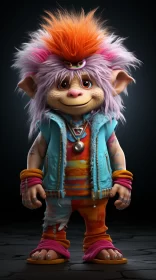 Colorful Troll Character in Light Magenta and Orange Hues AI Image