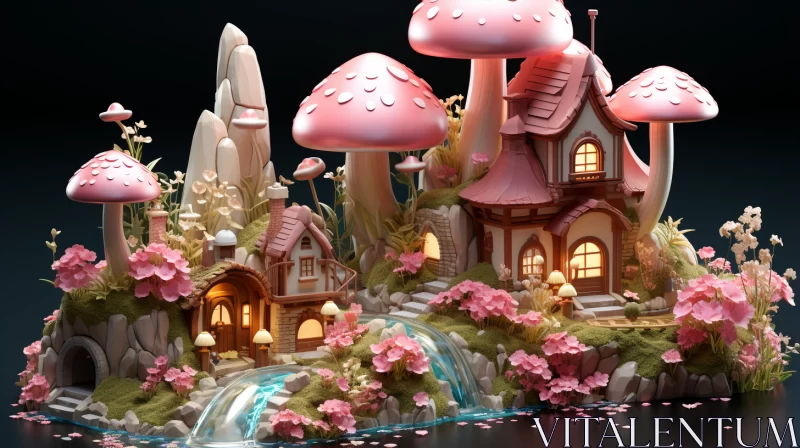 AI ART Enchanted Castle and Mushrooms: A 3D Art Masterpiece