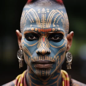 Mysterious Jungle Man in Traditional Attire and Face Paint