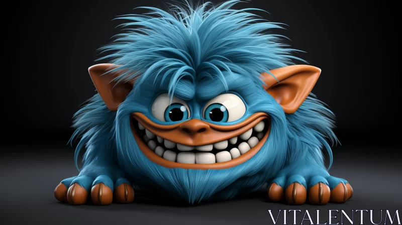 Blue Troll on Black Background: A Disney-Inspired, Cheerful Illustration AI Image