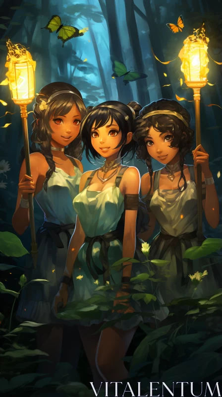 Enigmatic Forest Exploration - Anime-Inspired Digital Painting AI Image
