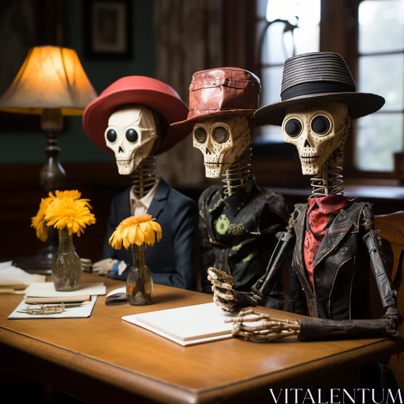 Skeletons Engaged in Academic Tasks - A Blend of Cultures AI Image