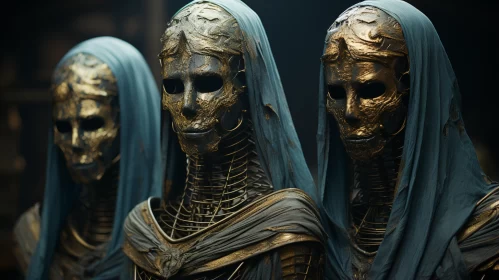 Skeletons in Blue Robes: A Sci-Fi Portrait AI Image
