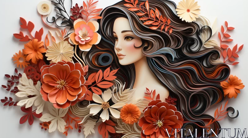 Intricate 3D Paper Cut Artwork Portrait - Floral Abstract Beauty AI Image