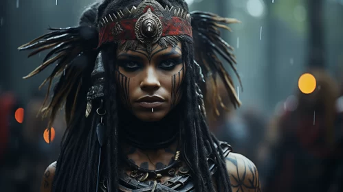 Tribal Woman in Dark Fantasy - Piratepunk Influence AI Image