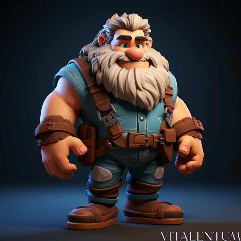 3D Illustrated Medieval-Inspired Character with Long Beard AI Image