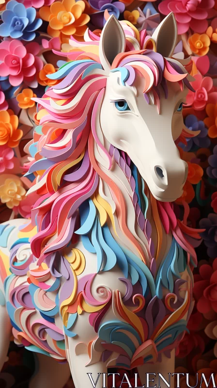 Colorful Paper Horse Statue: A Dreamlike Artistic Installation AI Image