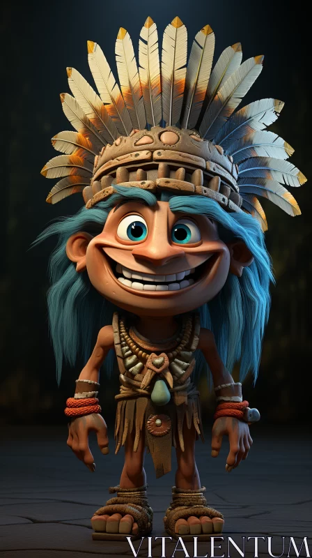 3D Cartoon Indian Character with Jungle and Goblin Influences AI Image