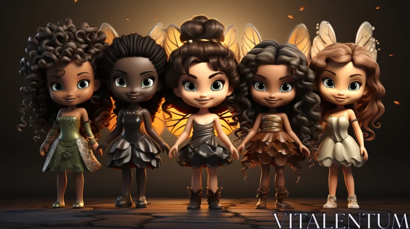 Animated Fairies in Dark Brown Tones - A Multicultural Scene AI Image