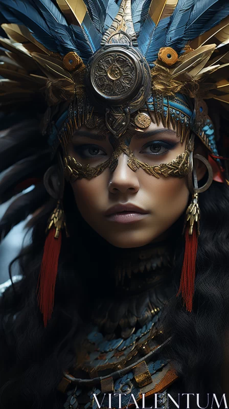 Native American Woman in Headdress - Mechanical Realism Art AI Image