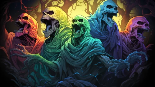 Spectral Gathering: Skeletons in Colorful Robes AI Image
