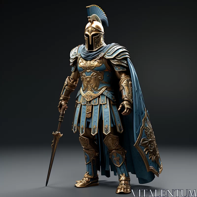 3D Spartan Warrior Model in Dark Turquoise and Light Gold AI Image